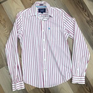 White with pink and blue stripes A&F button down shirt